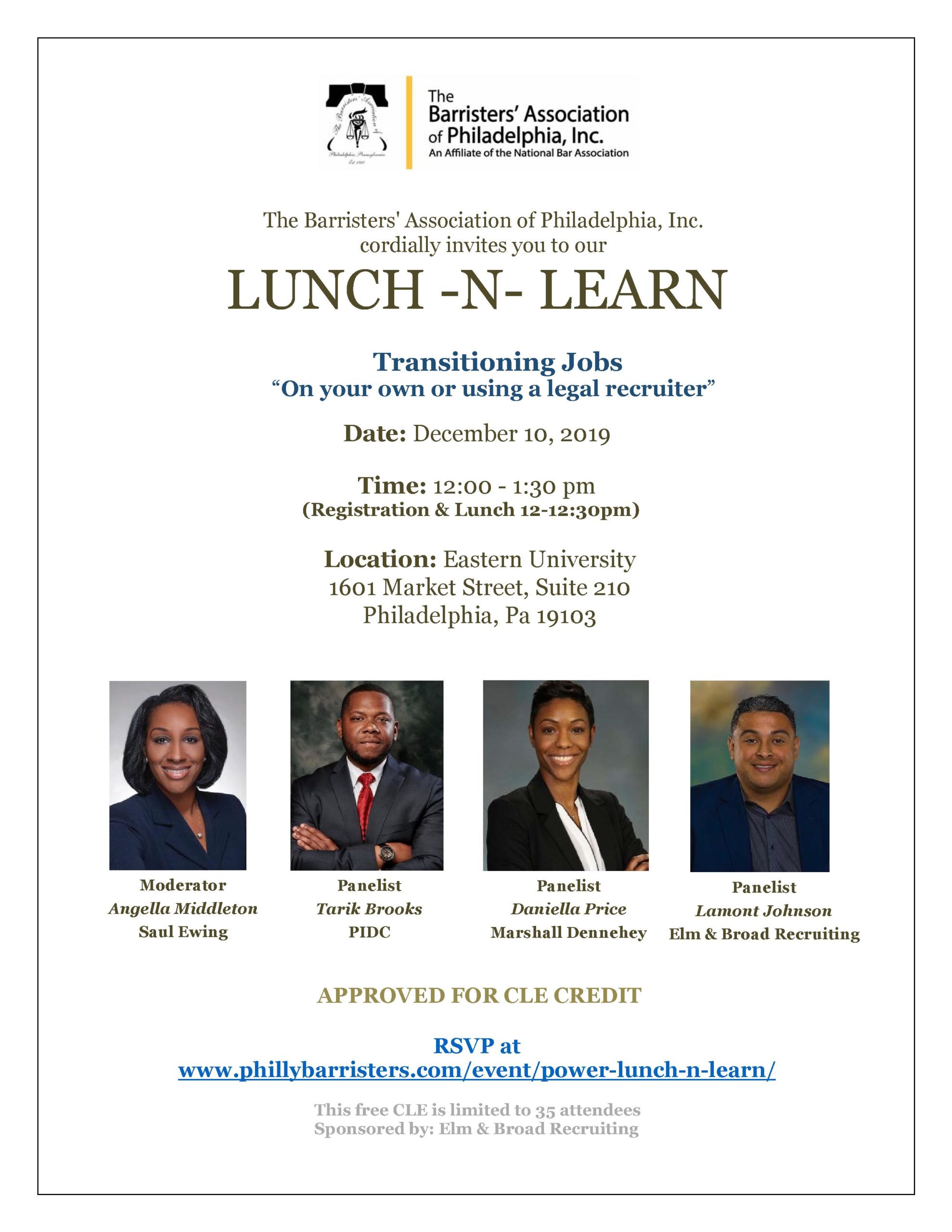 “Transitioning Jobs: On your own or using a legal recruiter” Lunch-n-Learn CLE