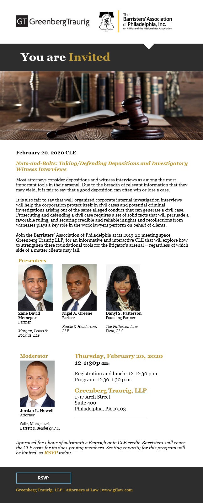 February CLE: “Taking and Defending Depositions and Investigatory Witness Interviews”